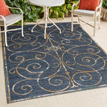 Danae Classic Cottage Filigree Scroll Reversible Machine-Washable Indoor/Outdoor Area Rug